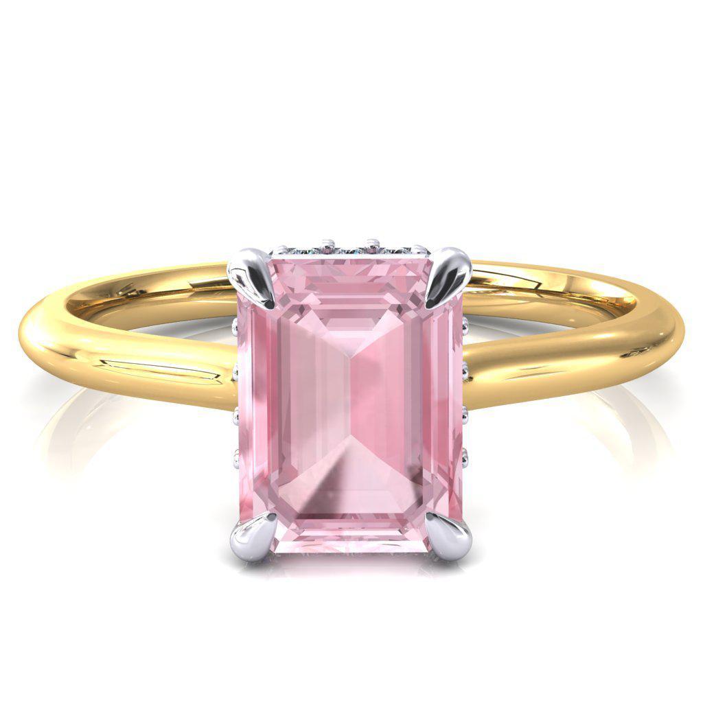 Janey Emerald Pink Sapphire 4 Prongs Claw Floating Halo Inverted Cathedral Ring-FIRE & BRILLIANCE