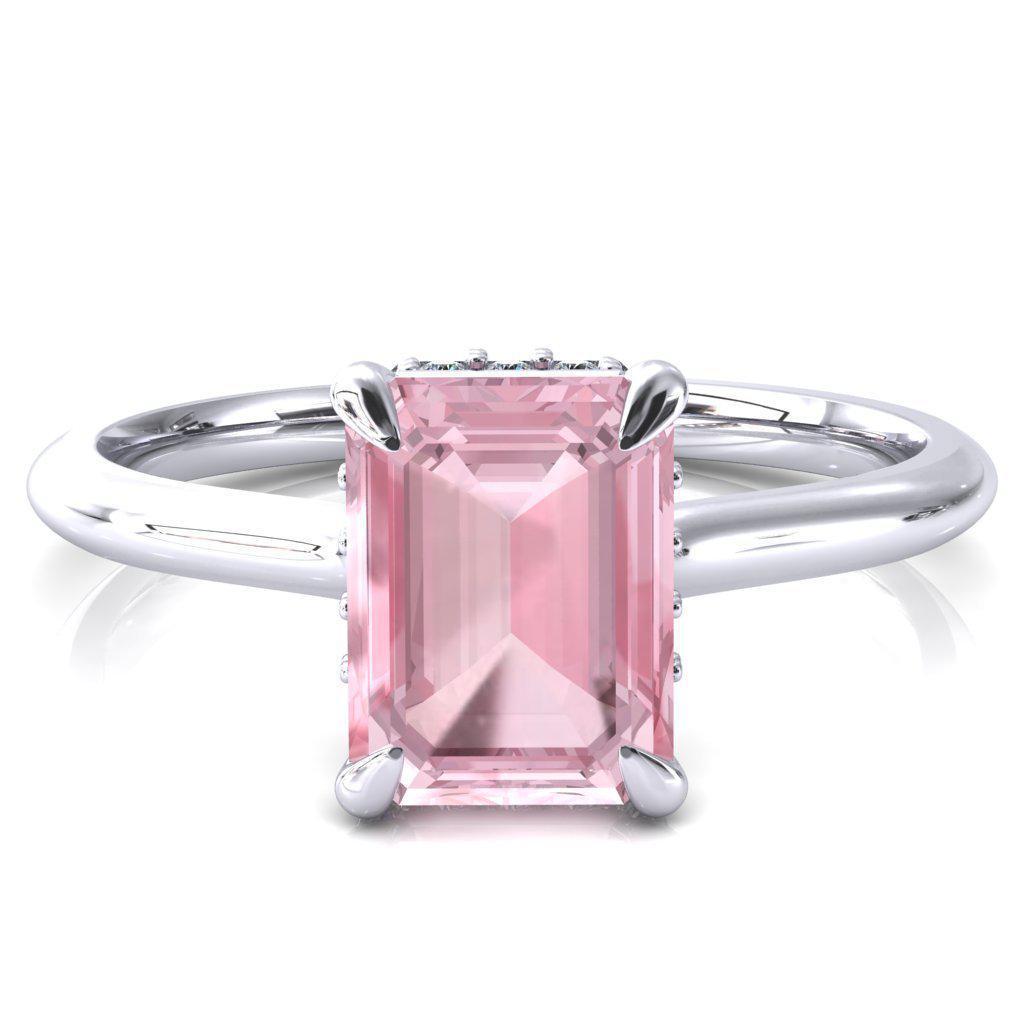 Janey Emerald Pink Sapphire 4 Prongs Claw Floating Halo Inverted Cathedral Ring-FIRE & BRILLIANCE