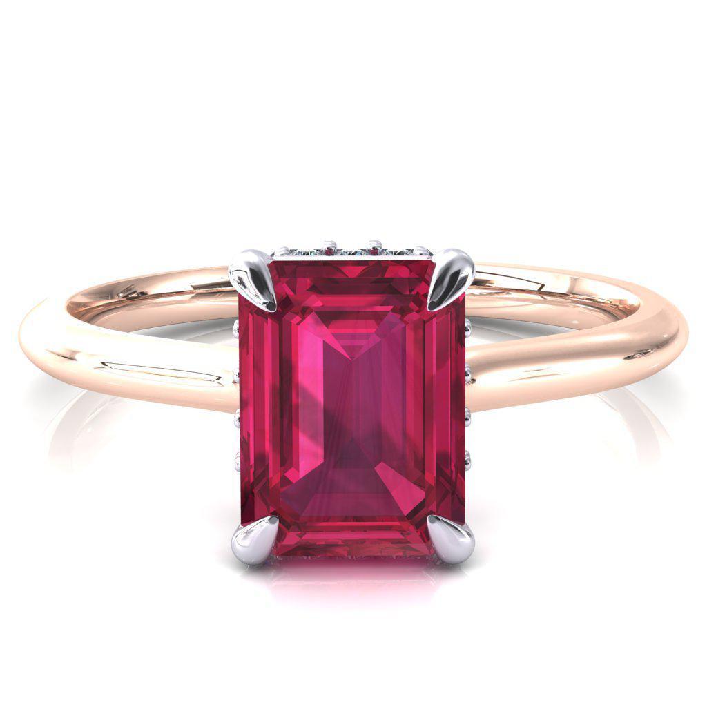 Janey Emerald Ruby 4 Prongs Claw Floating Halo Inverted Cathedral Ring-FIRE & BRILLIANCE