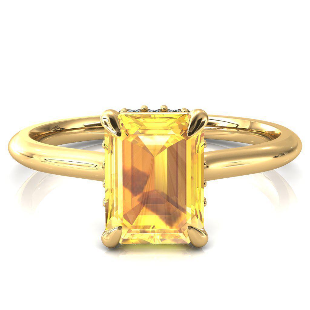 Janey Emerald Yellow Sapphire 4 Prongs Claw Floating Halo Inverted Cathedral Ring-FIRE & BRILLIANCE