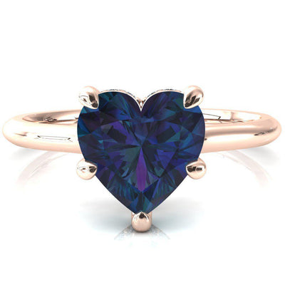 Janey Heart Alexandrite 5 Prongs Claw Floating Halo Inverted Cathedral Ring-FIRE & BRILLIANCE