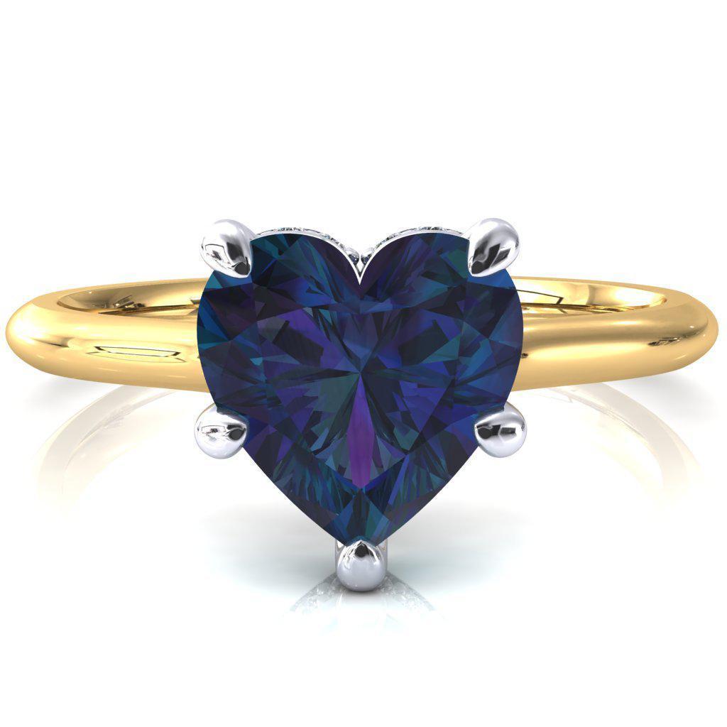 Janey Heart Alexandrite 5 Prongs Claw Floating Halo Inverted Cathedral Ring-FIRE & BRILLIANCE