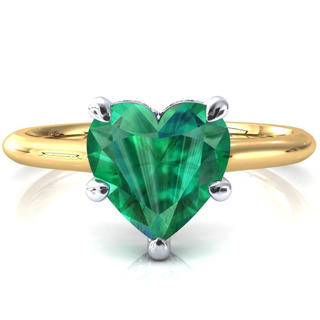 Janey Heart Emerald 5 Prongs Claw Floating Halo Inverted Cathedral Ring-FIRE & BRILLIANCE