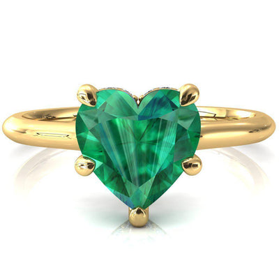 Janey Heart Emerald 5 Prongs Claw Floating Halo Inverted Cathedral Ring-FIRE & BRILLIANCE