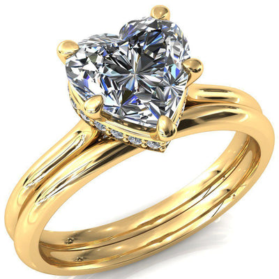 Janey Heart Moissanite 5 Prongs Claw Floating Halo Inverted Cathedral Ring-FIRE & BRILLIANCE