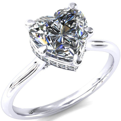 Janey Heart Moissanite 5 Prongs Claw Floating Halo Inverted Cathedral Ring-FIRE & BRILLIANCE