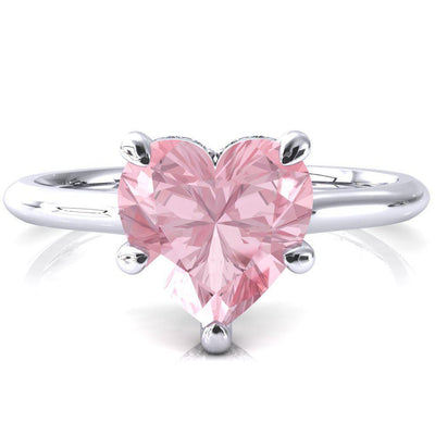 Janey Heart Pink Sapphire 5 Prongs Claw Floating Halo Inverted Cathedral Ring-FIRE & BRILLIANCE