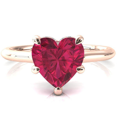 Janey Heart Ruby 5 Prongs Claw Floating Halo Inverted Cathedral Ring-FIRE & BRILLIANCE