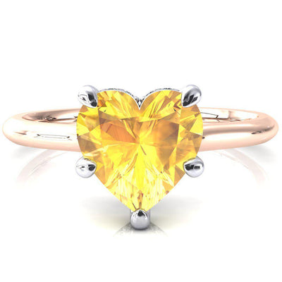 Janey Heart Yellow Sapphire 5 Prongs Claw Floating Halo Inverted Cathedral Ring-FIRE & BRILLIANCE
