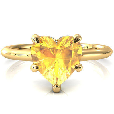 Janey Heart Yellow Sapphire 5 Prongs Claw Floating Halo Inverted Cathedral Ring-FIRE & BRILLIANCE