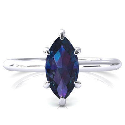 Janey Marquise Alexandrite 6 Prongs Claw Floating Halo Inverted Cathedral Ring-FIRE & BRILLIANCE