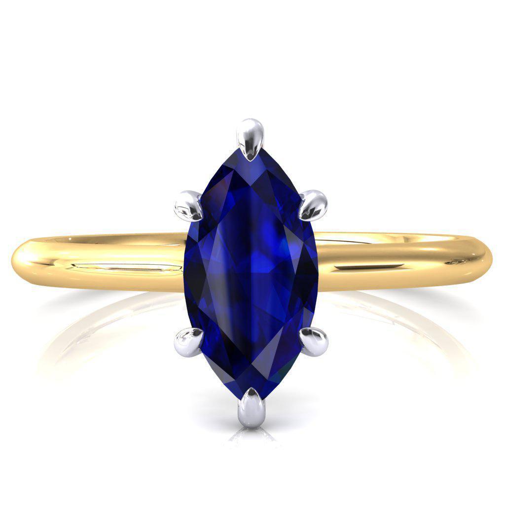 Janey Marquise Blue Sapphire 6 Prongs Claw Floating Halo Inverted Cathedral Ring-FIRE & BRILLIANCE