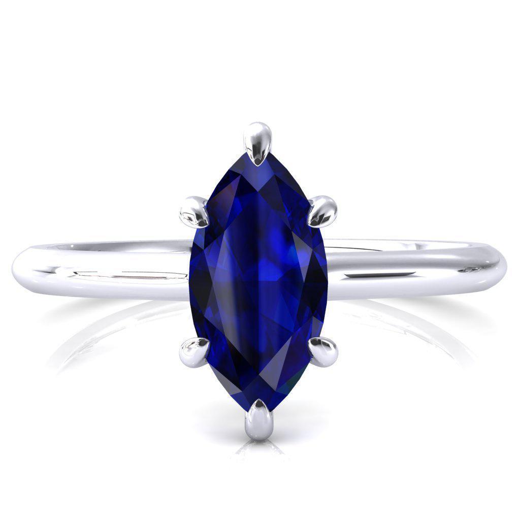 Janey Marquise Blue Sapphire 6 Prongs Claw Floating Halo Inverted Cathedral Ring-FIRE & BRILLIANCE