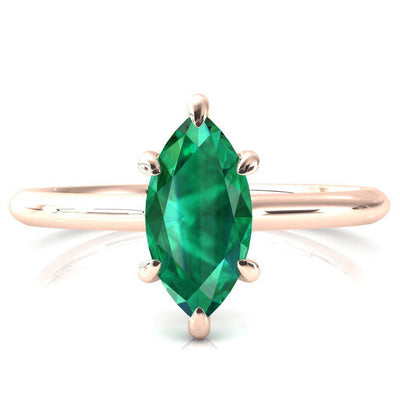 Janey Marquise Emerald 6 Prongs Claw Floating Halo Inverted Cathedral Ring-FIRE & BRILLIANCE
