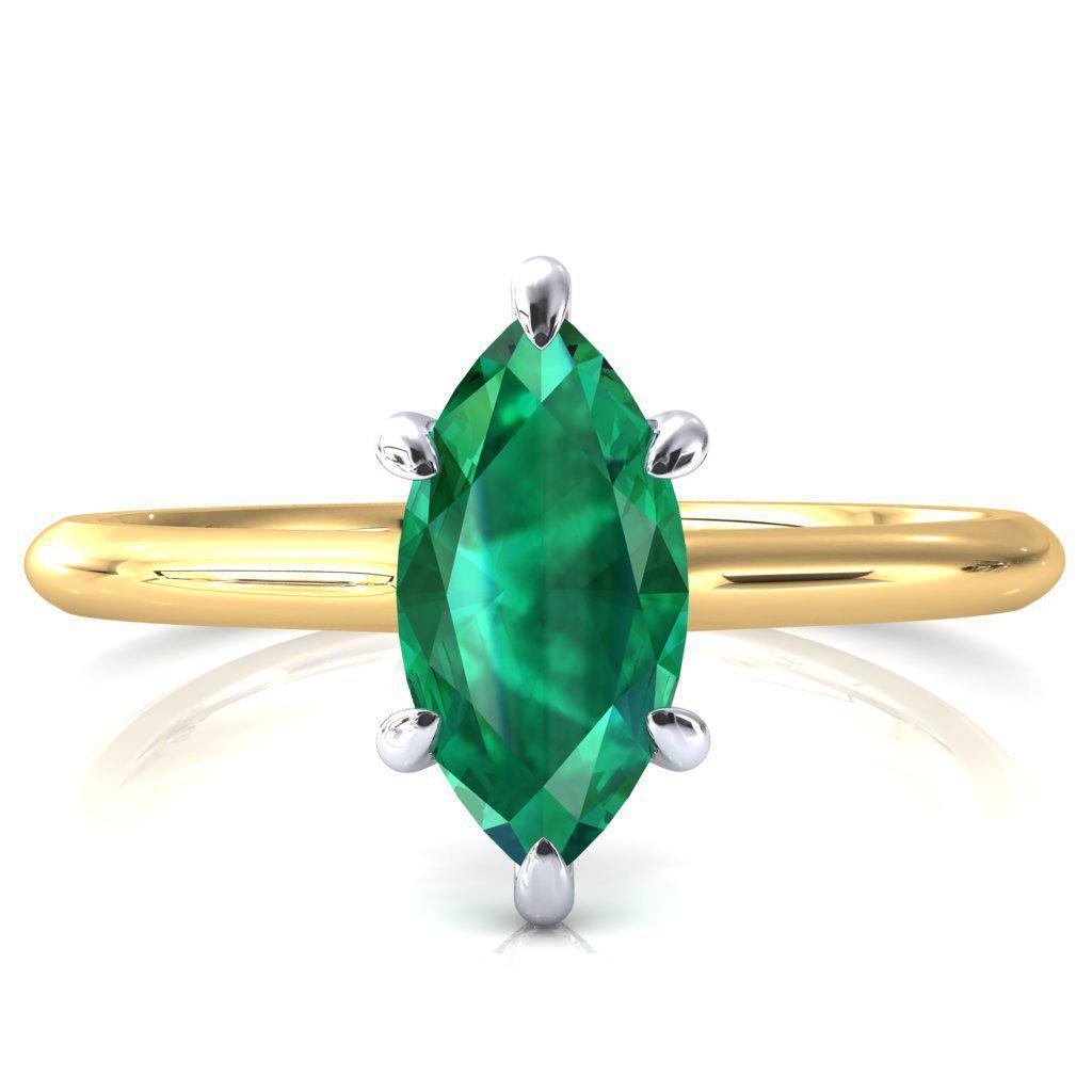 Janey Marquise Emerald 6 Prongs Claw Floating Halo Inverted Cathedral Ring-FIRE & BRILLIANCE