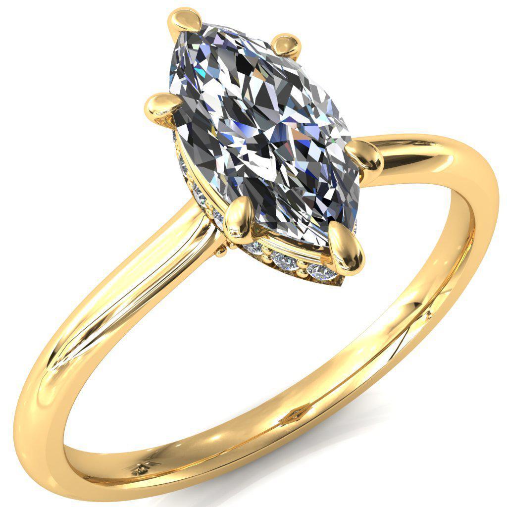 Janey Marquise Moissanite 6 Prongs Claw Floating Halo Inverted Cathedral Ring-FIRE & BRILLIANCE
