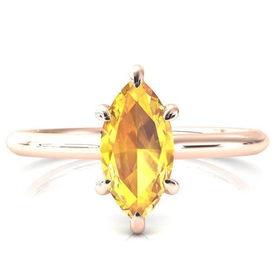 Janey Marquise Yellow Sapphire 6 Prongs Claw Floating Halo Inverted Cathedral Ring-FIRE & BRILLIANCE