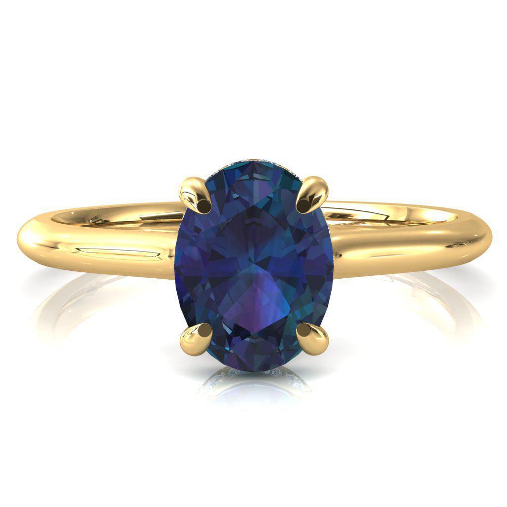 Janey Oval Alexandrite 4 Prongs Claw Floating Halo Inverted Cathedral Ring-FIRE & BRILLIANCE