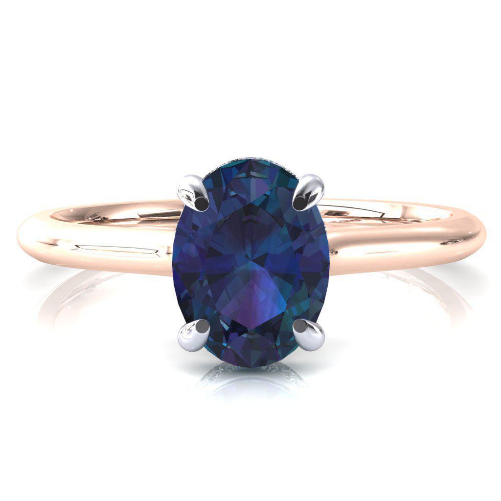 Janey Oval Alexandrite 4 Prongs Claw Floating Halo Inverted Cathedral Ring-FIRE & BRILLIANCE