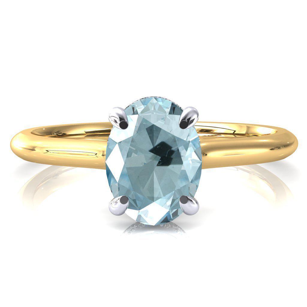 Janey Oval Aqua Blue Spinel 4 Prongs Claw Floating Halo Inverted Cathedral Ring-FIRE & BRILLIANCE