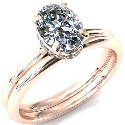 Janey Oval Moissanite 4 Prongs Claw Floating Halo Inverted Cathedral Ring-FIRE & BRILLIANCE