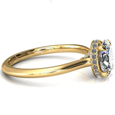 Janey Oval Moissanite 4 Prongs Claw Floating Halo Inverted Cathedral Ring-FIRE & BRILLIANCE