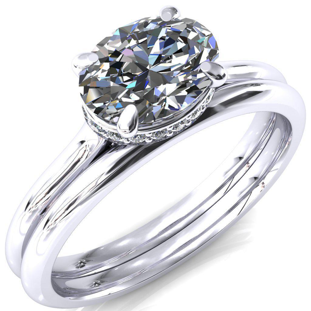 Janey Oval Center Stone East-West 4 Prongs Claw Floating Halo Inverted Cathedral Ring-FIRE & BRILLIANCE