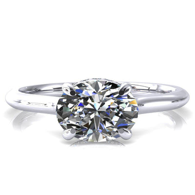 Janey Oval Center Stone East-West 4 Prongs Claw Floating Halo Inverted Cathedral Ring-FIRE & BRILLIANCE