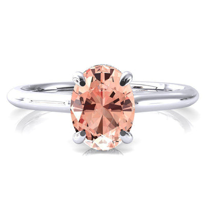 Janey Oval Champagne Sapphire 4 Prongs Claw Floating Halo Inverted Cathedral Ring-FIRE & BRILLIANCE