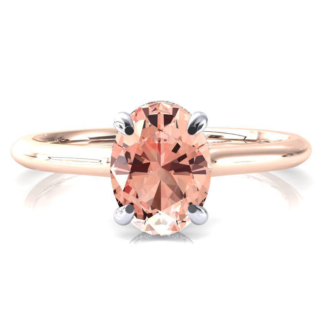 Janey Oval Champagne Sapphire 4 Prongs Claw Floating Halo Inverted Cathedral Ring-FIRE & BRILLIANCE