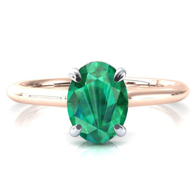 Janey Oval Emerald 4 Prongs Claw Floating Halo Inverted Cathedral Ring-FIRE & BRILLIANCE