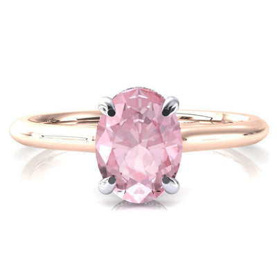 Janey Oval Pink Sapphire 4 Prongs Claw Floating Halo Inverted Cathedral Ring-FIRE & BRILLIANCE