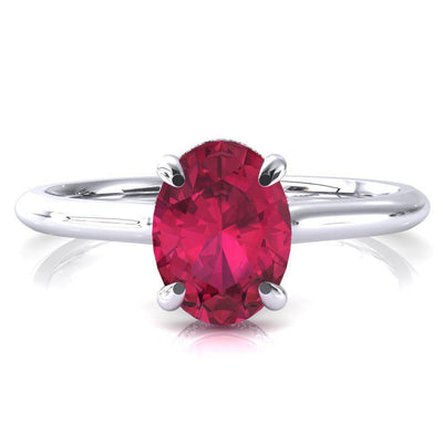 Janey Oval Ruby 4 Prongs Claw Floating Halo Inverted Cathedral Ring-FIRE & BRILLIANCE