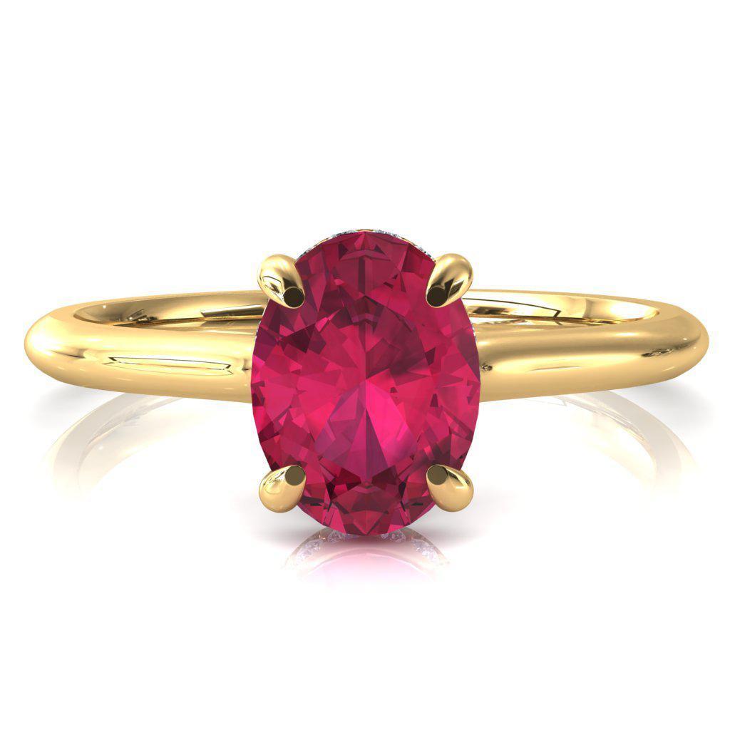 Janey Oval Ruby 4 Prongs Claw Floating Halo Inverted Cathedral Ring-FIRE & BRILLIANCE