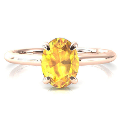 Janey Oval Yellow Sapphire 4 Prongs Claw Floating Halo Inverted Cathedral Ring-FIRE & BRILLIANCE