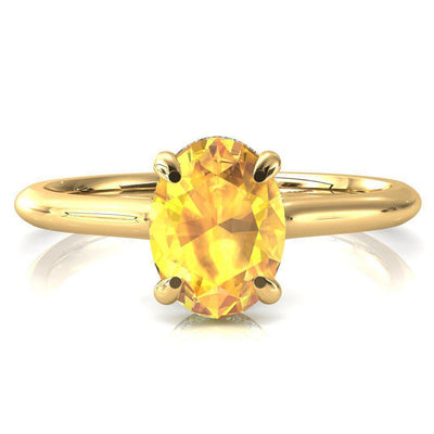 Janey Oval Yellow Sapphire 4 Prongs Claw Floating Halo Inverted Cathedral Ring-FIRE & BRILLIANCE