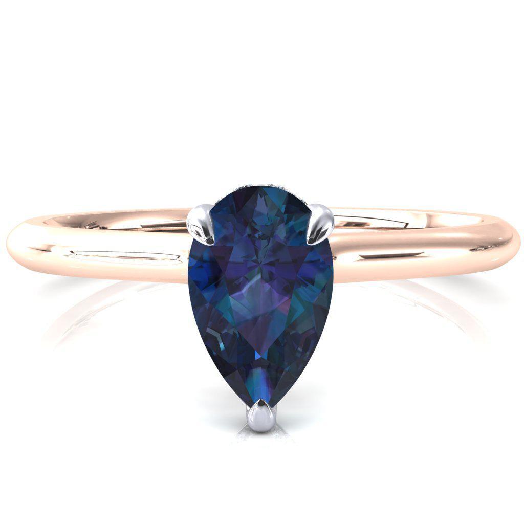 Janey Pear Alexandrite 3 Prongs Claw Floating Halo Inverted Cathedral Ring-FIRE & BRILLIANCE