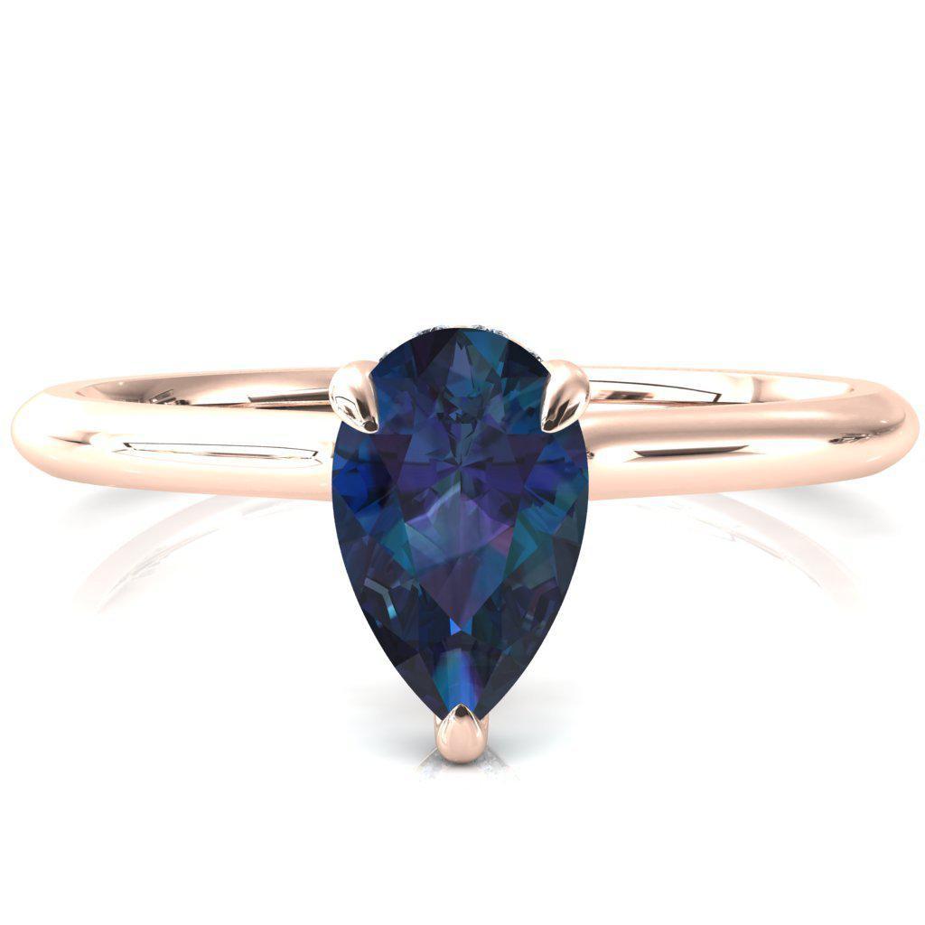 Janey Pear Alexandrite 3 Prongs Claw Floating Halo Inverted Cathedral Ring-FIRE & BRILLIANCE