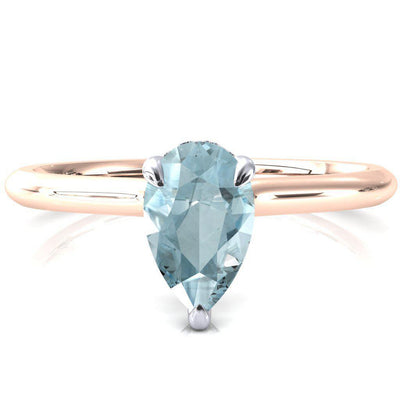 Janey Pear Aqua Blue Spinel 3 Prongs Claw Floating Halo Inverted Cathedral Ring-FIRE & BRILLIANCE