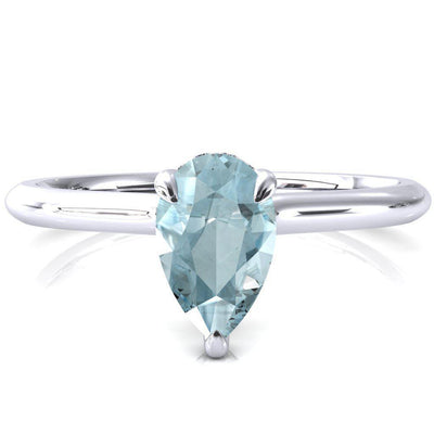 Janey Pear Aqua Blue Spinel 3 Prongs Claw Floating Halo Inverted Cathedral Ring-FIRE & BRILLIANCE