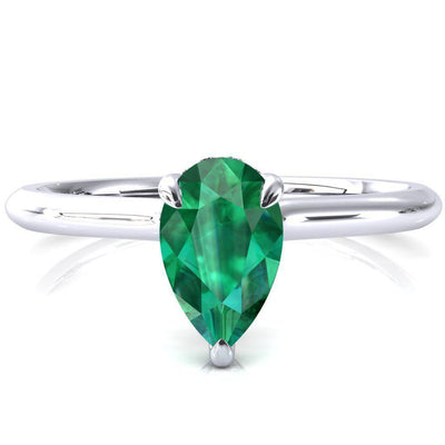 Janey Pear Emerald 3 Prongs Claw Floating Halo Inverted Cathedral Ring-FIRE & BRILLIANCE