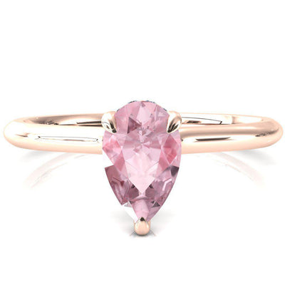 Janey Pear Pink Sapphire 3 Prongs Claw Floating Halo Inverted Cathedral Ring-FIRE & BRILLIANCE