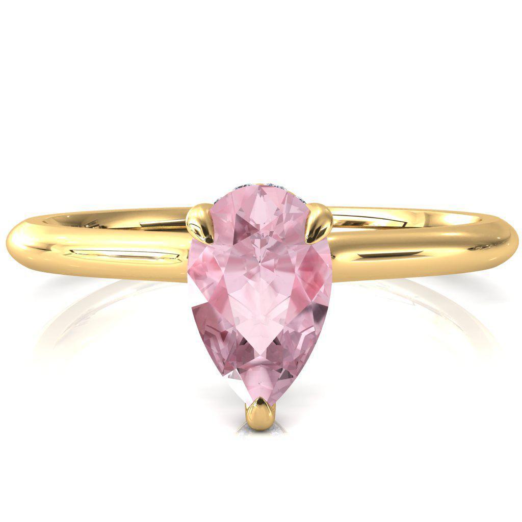 Janey Pear Pink Sapphire 3 Prongs Claw Floating Halo Inverted Cathedral Ring-FIRE & BRILLIANCE