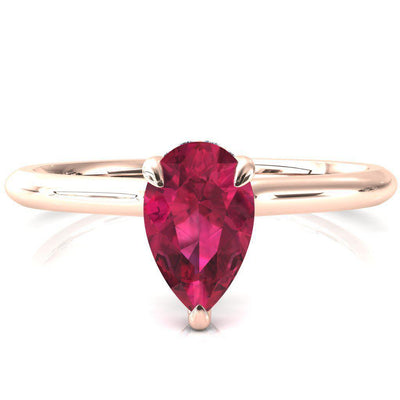 Janey Pear Ruby 3 Prongs Claw Floating Halo Inverted Cathedral Ring-FIRE & BRILLIANCE