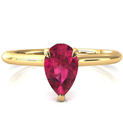Janey Pear Ruby 3 Prongs Claw Floating Halo Inverted Cathedral Ring-FIRE & BRILLIANCE