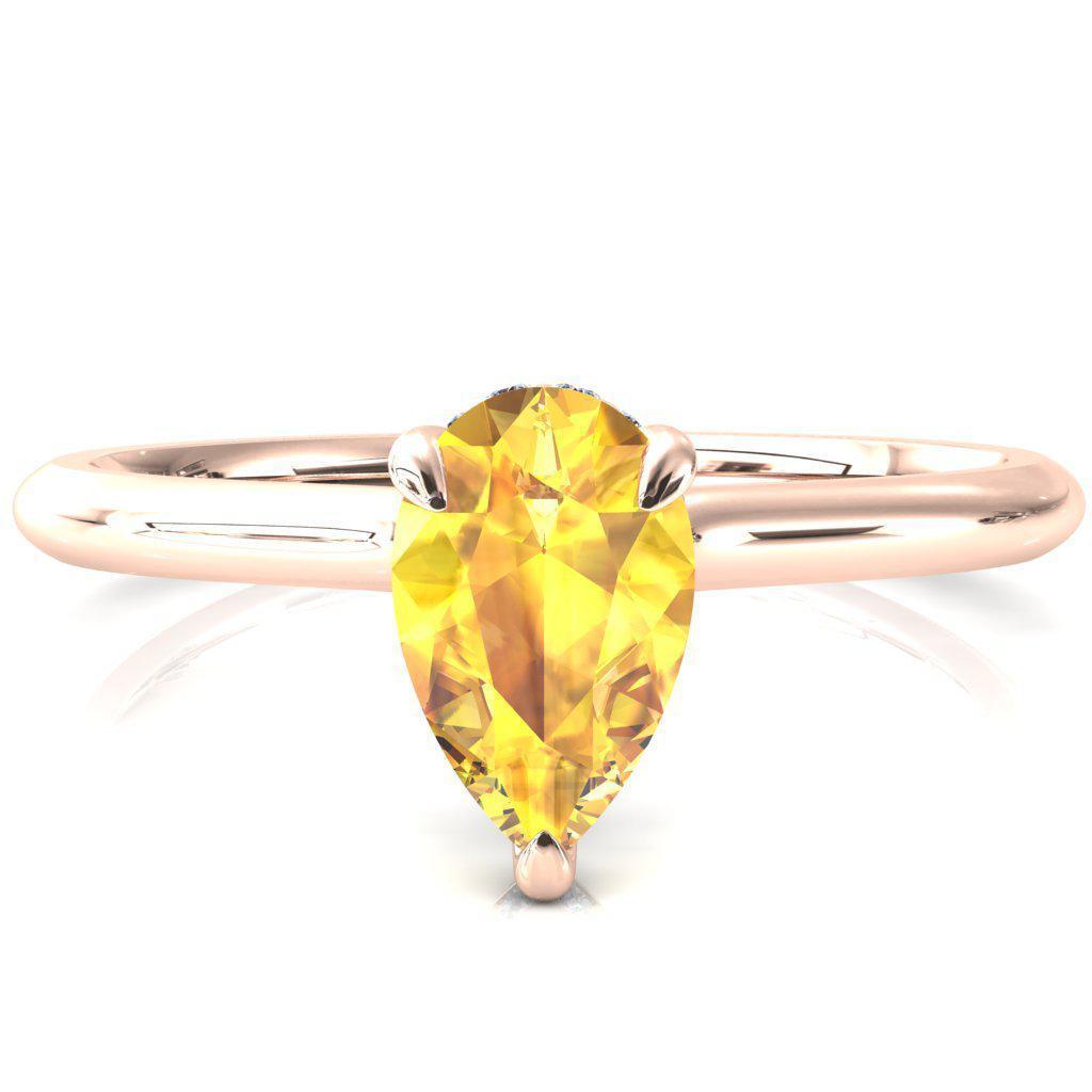 Janey Pear Yellow Sapphire 3 Prongs Claw Floating Halo Inverted Cathedral Ring-FIRE & BRILLIANCE