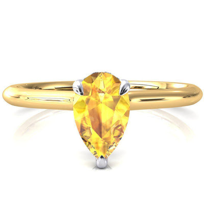 Janey Pear Yellow Sapphire 3 Prongs Claw Floating Halo Inverted Cathedral Ring-FIRE & BRILLIANCE