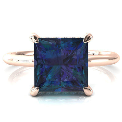 Janey Princess Alexandrite 4 Prongs Claw Floating Halo Inverted Cathedral Ring-FIRE & BRILLIANCE