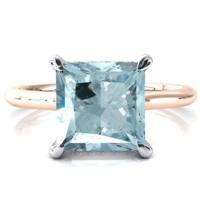 Janey Princess Aqua Blue Spinel 4 Prongs Claw Floating Halo Inverted Cathedral Ring-FIRE & BRILLIANCE