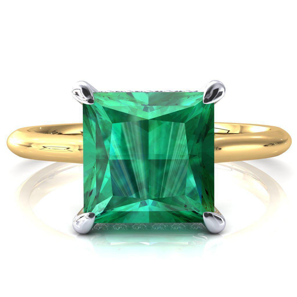 Janey Princess Emerald 4 Prongs Claw Floating Halo Inverted Cathedral Ring-FIRE & BRILLIANCE